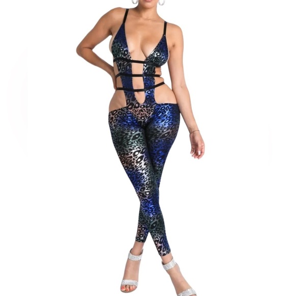 Women's Leopard Foiled Cutout String Detailed Sexy Bodycon Jumpsuit Bodysuit
New - Picture 6 of 7